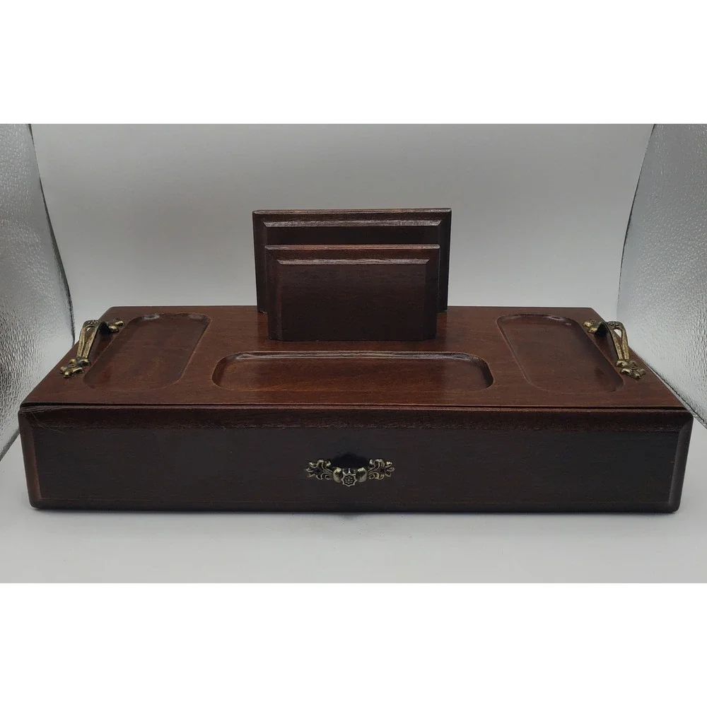 Vintage London Leather Men's Wooden Dresser Valet Box